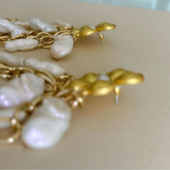 Gold and Pearl Flower Drop Earrings #1653 - Picture 3 of 4